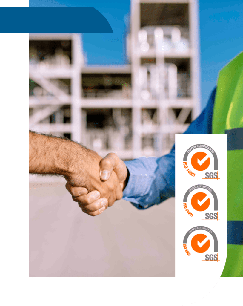 Our facility complies with ISO 9001 for quality, ISO 14001 for environmental management, and ISO 50001 for energy efficiency.