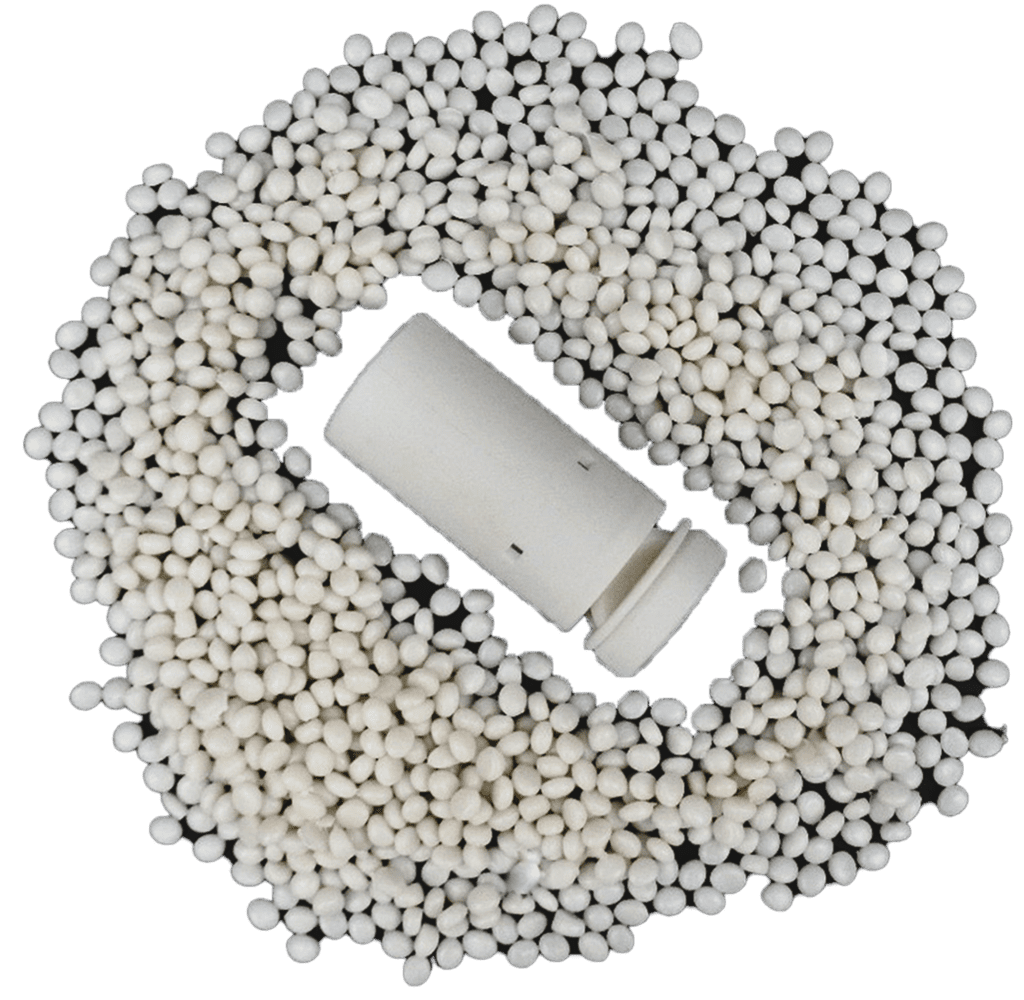 NOVIZON Wad surrounded by the inzea chippings from which NOVIZON biodegradable cartridges are made.